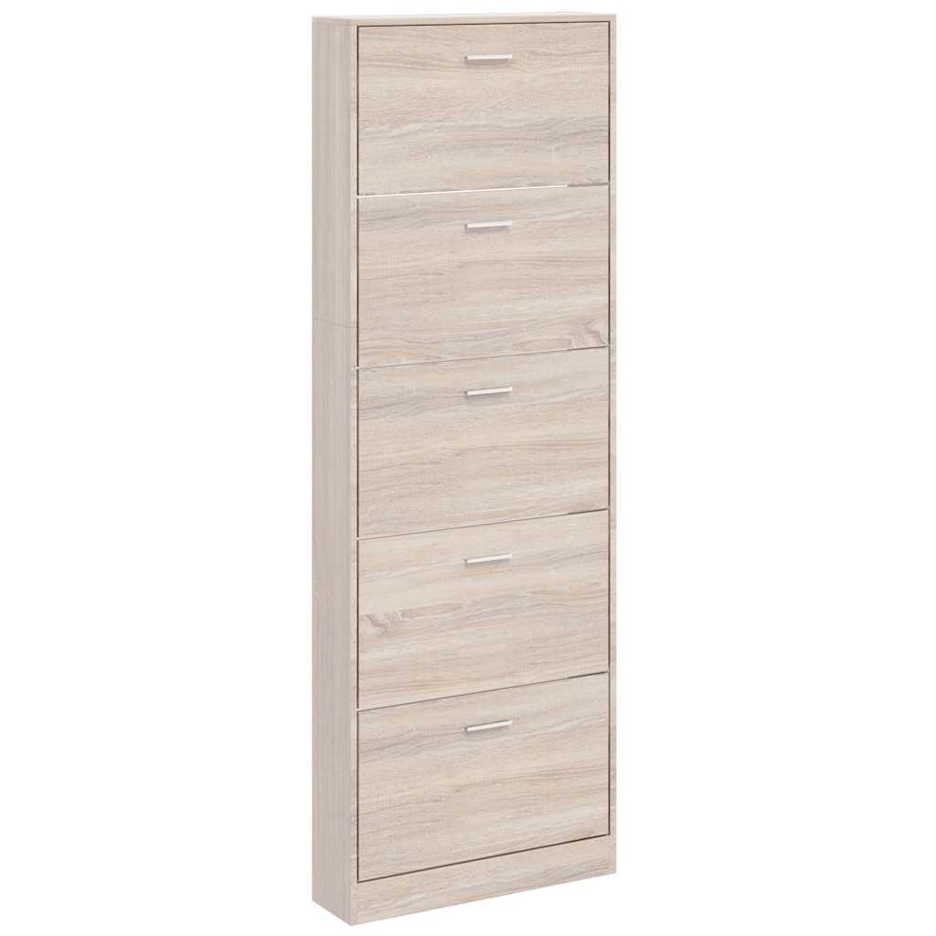 Oak Look Wooden Shoe Cabinet with 5 Compartments