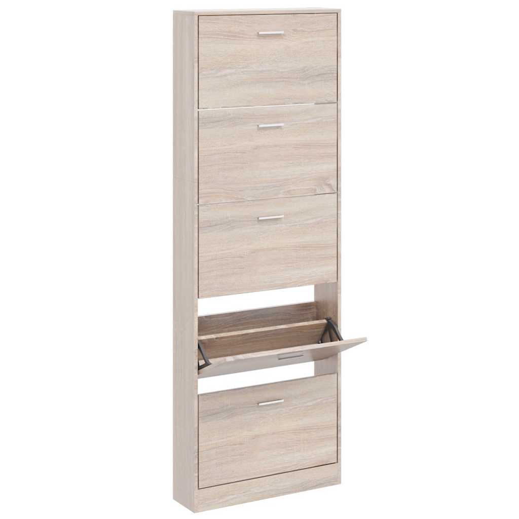 Oak Look Wooden Shoe Cabinet with 5 Compartments