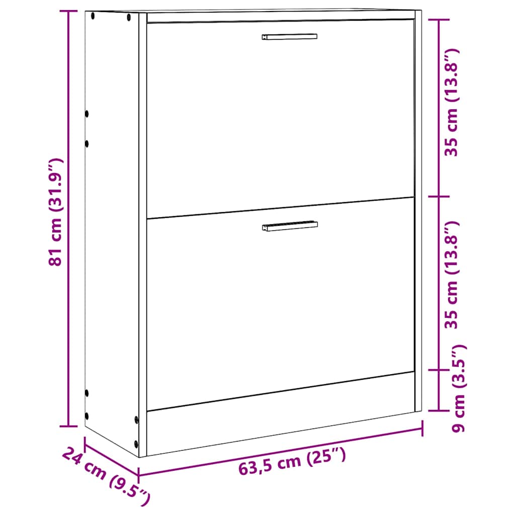 White Wooden Shoe Cabinet with 2 Compartments