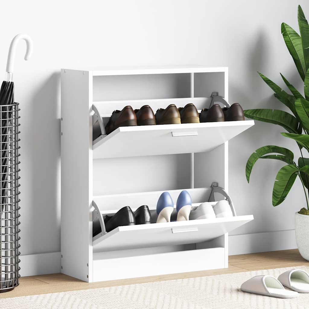 White Wooden Shoe Cabinet with 2 Compartments