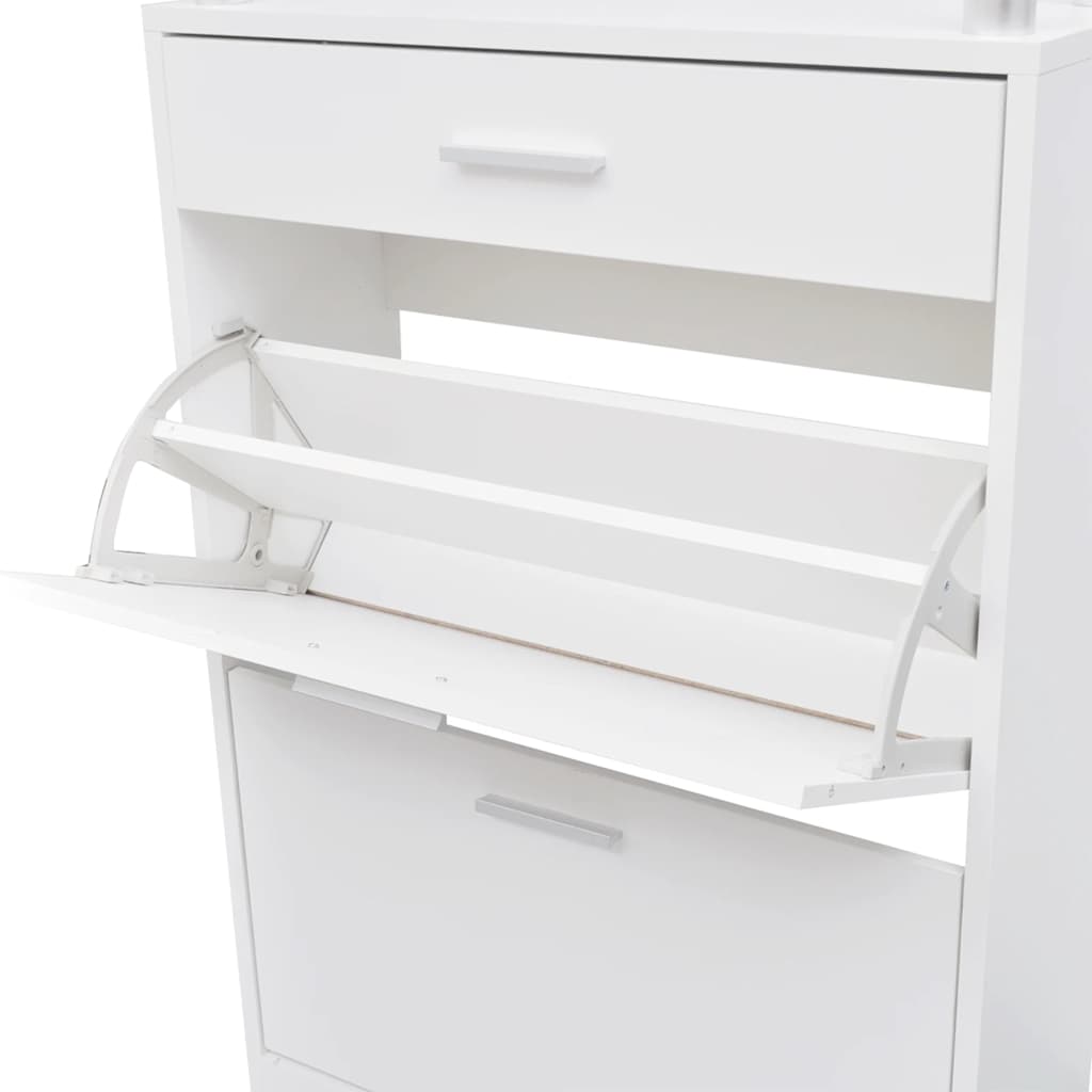 Shoe Cabinet with a Drawer and a Top Glass Shelf Wood White