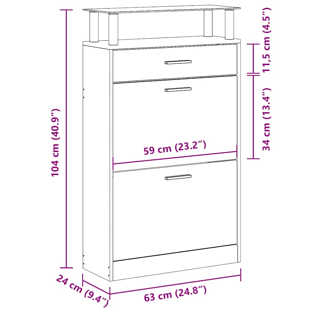 Shoe Cabinet with a Drawer and a Top Glass Shelf Wood White