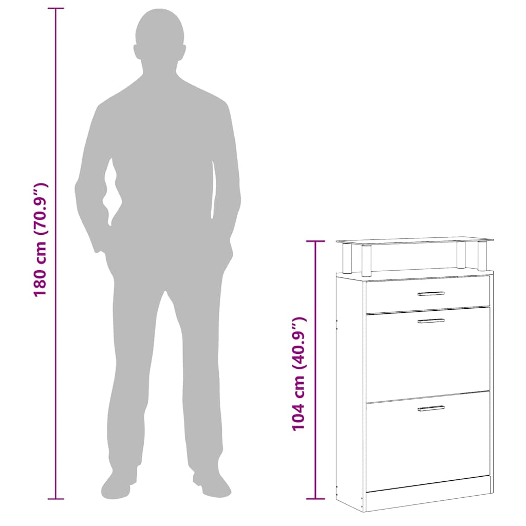 Shoe Cabinet with a Drawer and a Top Glass Shelf Wood White