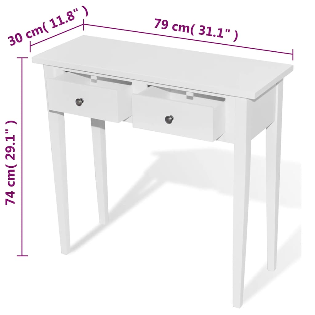 241145 vidaXL Dressing Console Table with Two Drawers White
