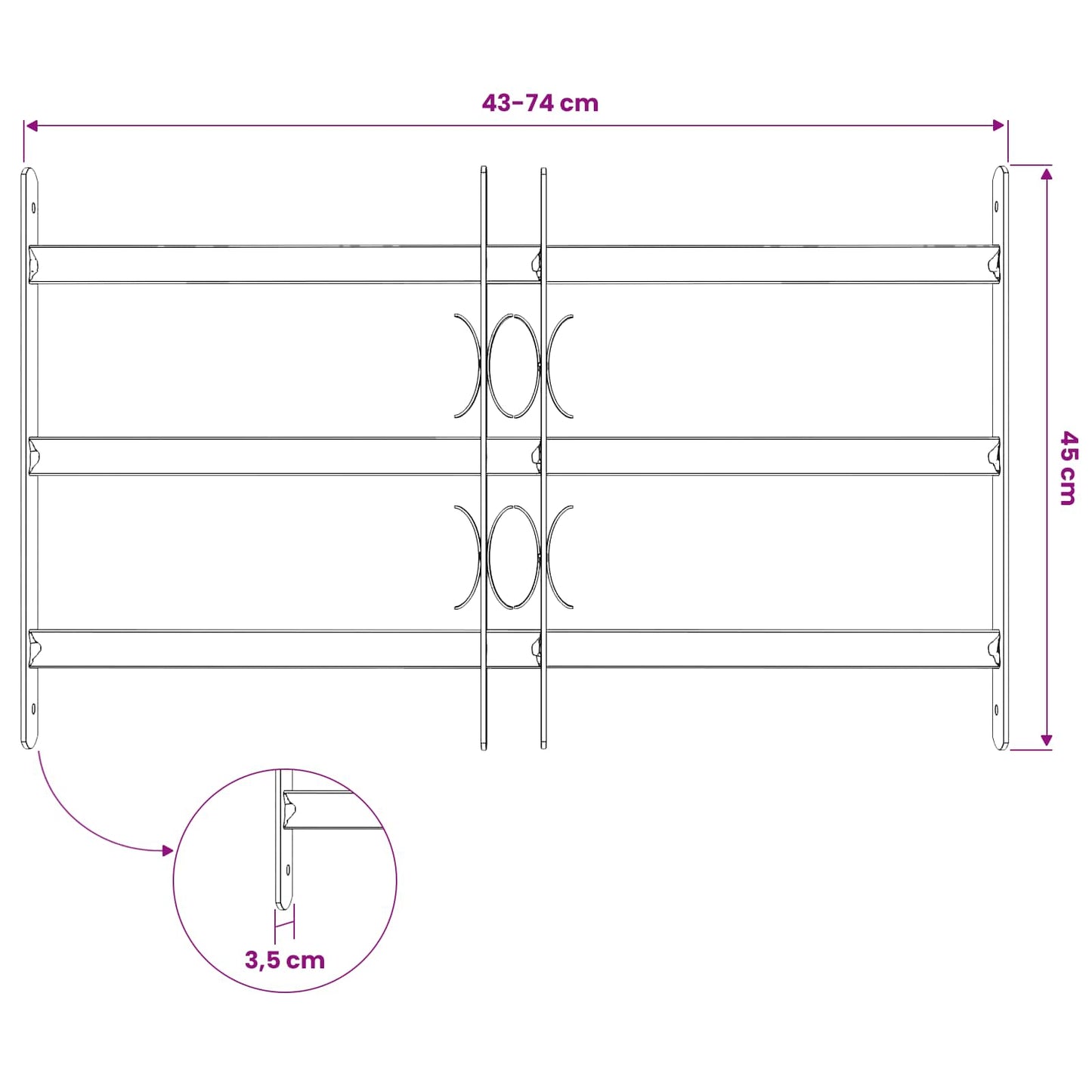 Window grilles 500-650 mm Galvanized Steel Silver