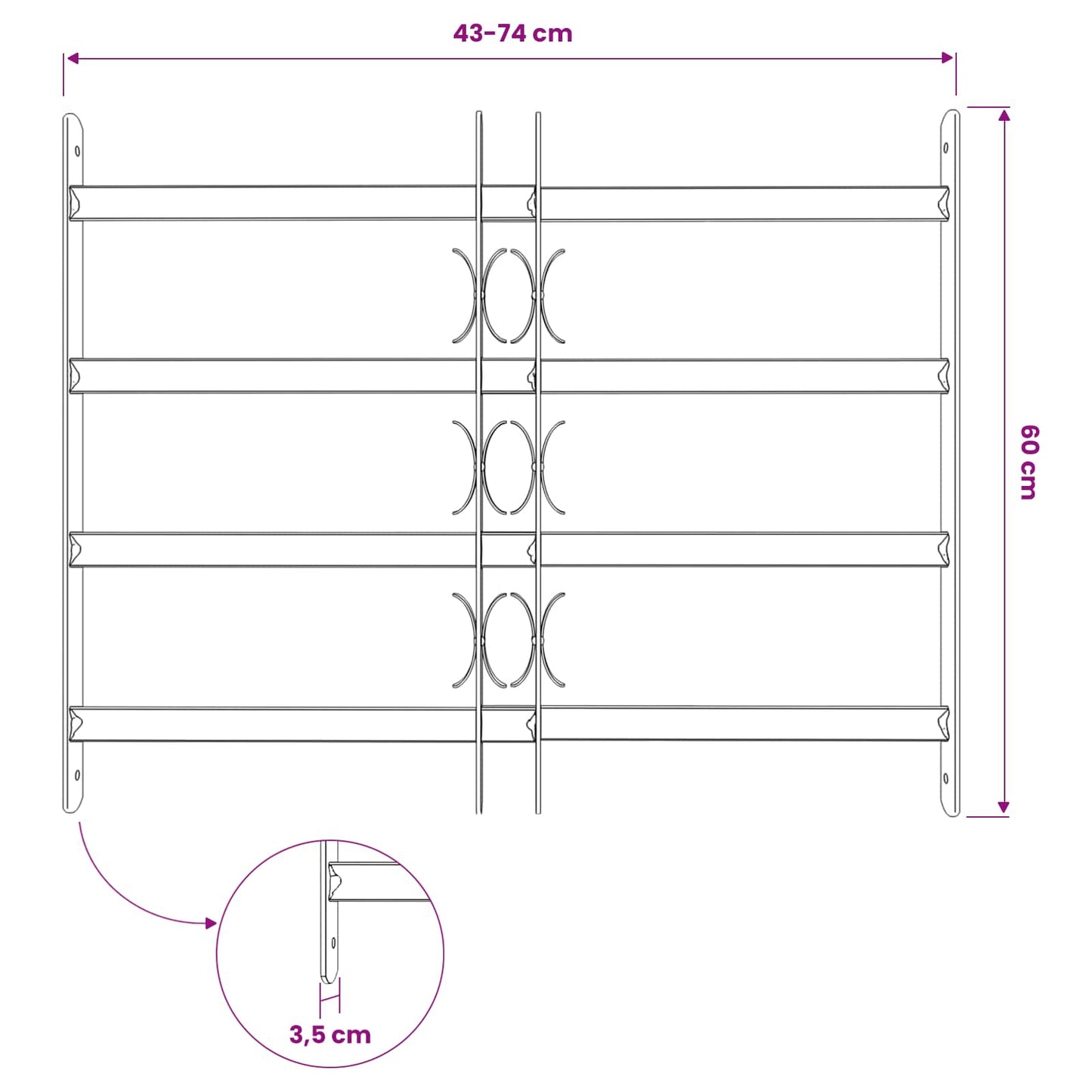 Window grilles 500-650 mm Galvanized Steel Silver
