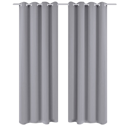 2 pcs Grey Blackout Curtains with Metal Rings 135 x 245 cm