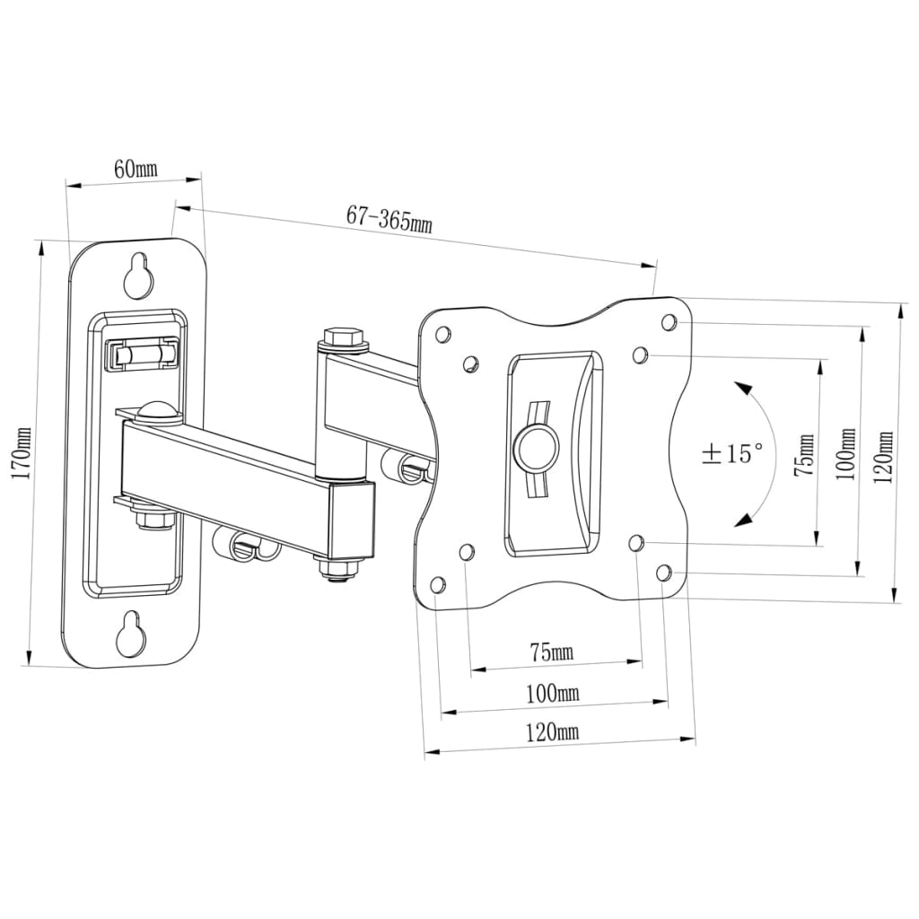 Single-armed Swivel Tilt Wall Mounted TV Bracket 100x100mm 10"-23"