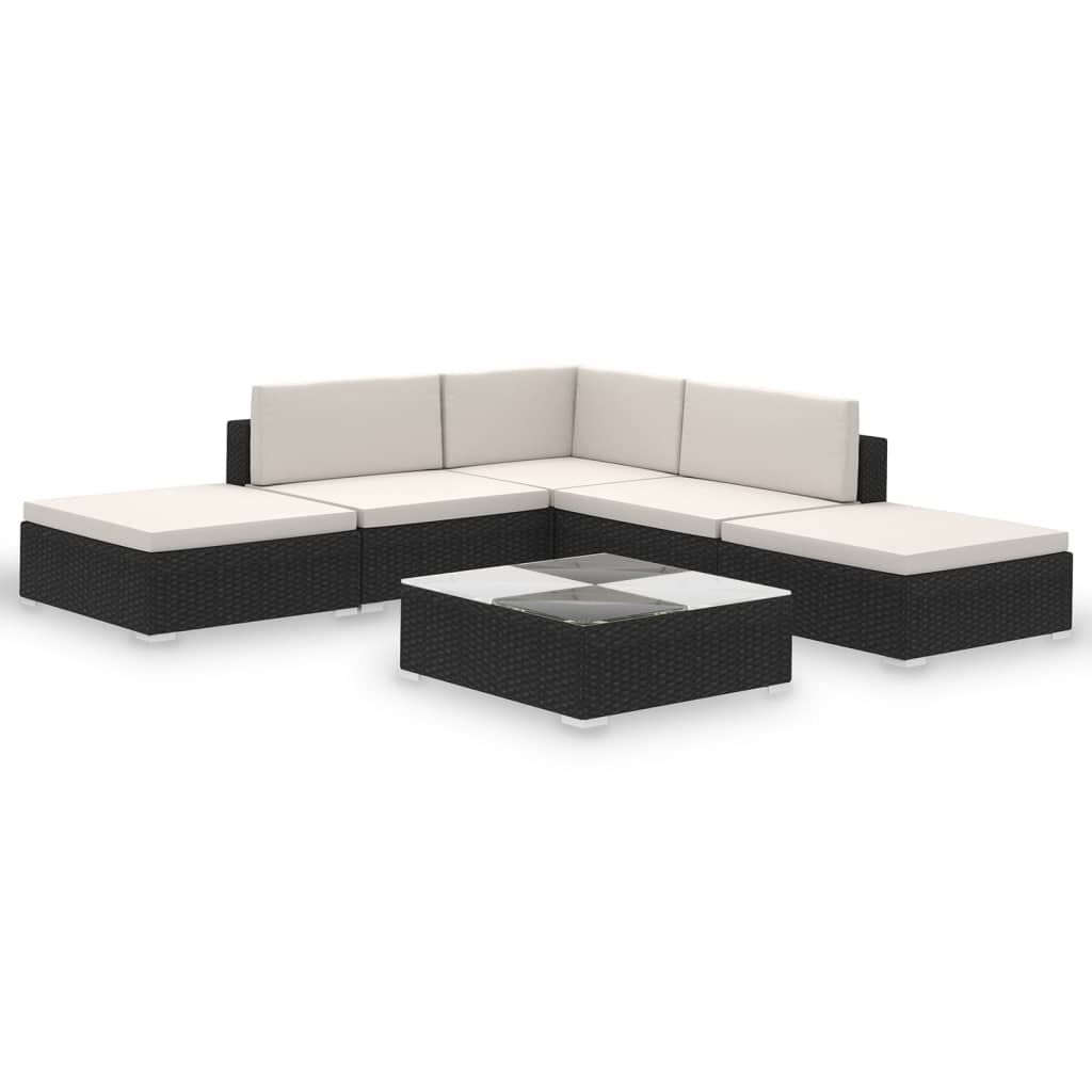 vidaXL 6 Piece Garden Lounge Set with Cushions Poly Rattan Black