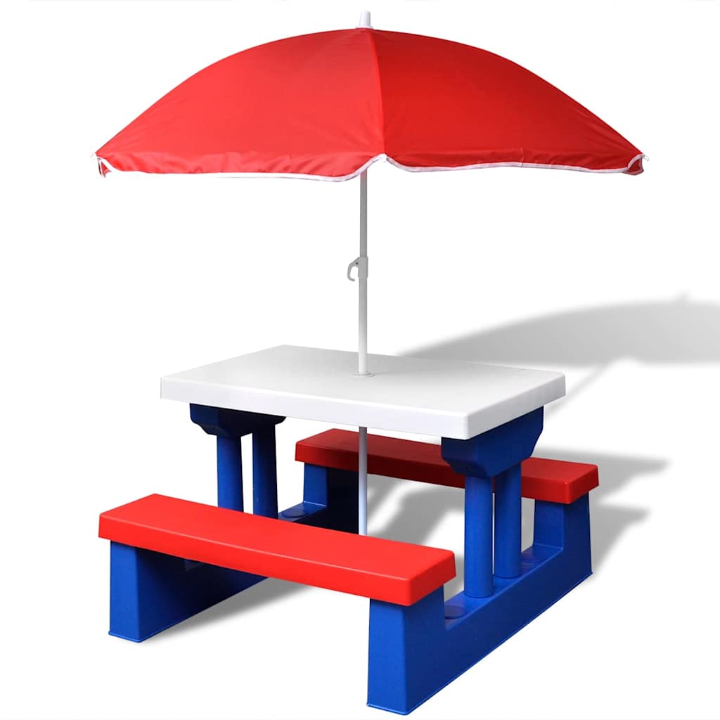 41455 vidaXL Kids'Picnic Table with Benches and Parasol Multicolour