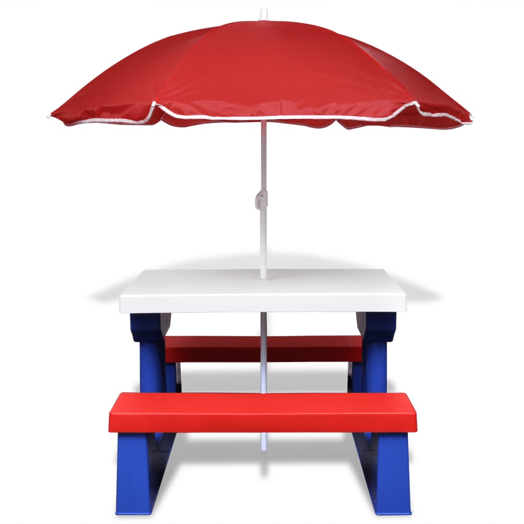 vidaXL Kids' Picnic Table with Benches and Parasol Multicolour