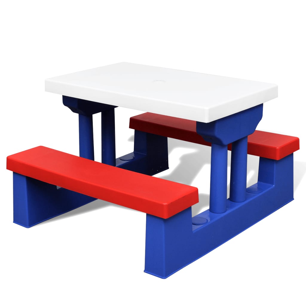 vidaXL Kids' Picnic Table with Benches and Parasol Multicolour