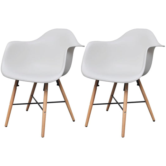 vidaXL Dining Chairs 2 pcs White Plastic and Beechwood