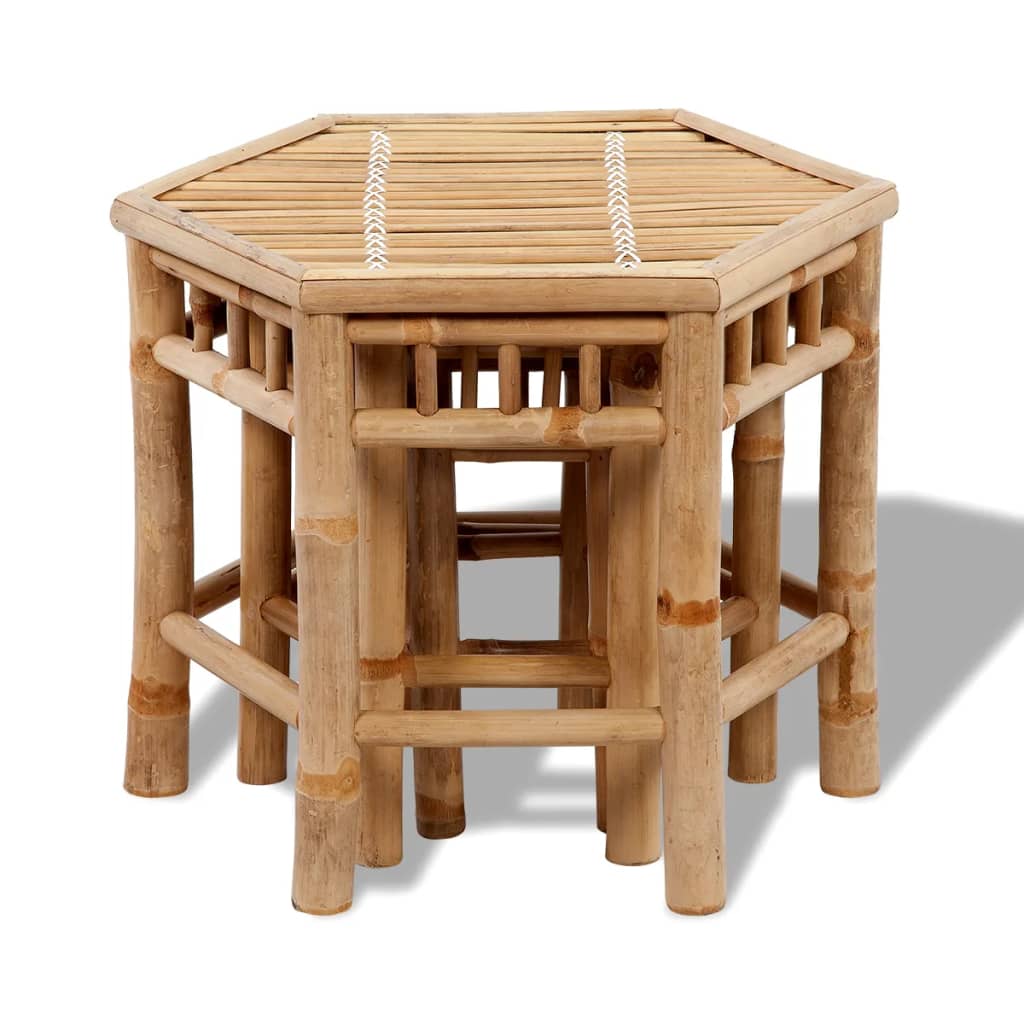 Garden Stool | Set of 3 | Natural Bamboo | Small to Large | Stackable
