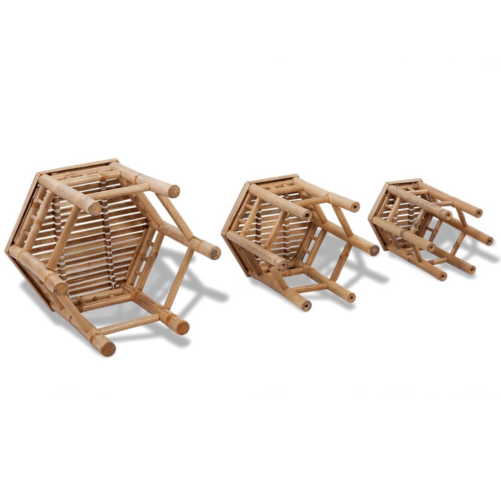Garden Stool | Set of 3 | Natural Bamboo | Small to Large | Stackable