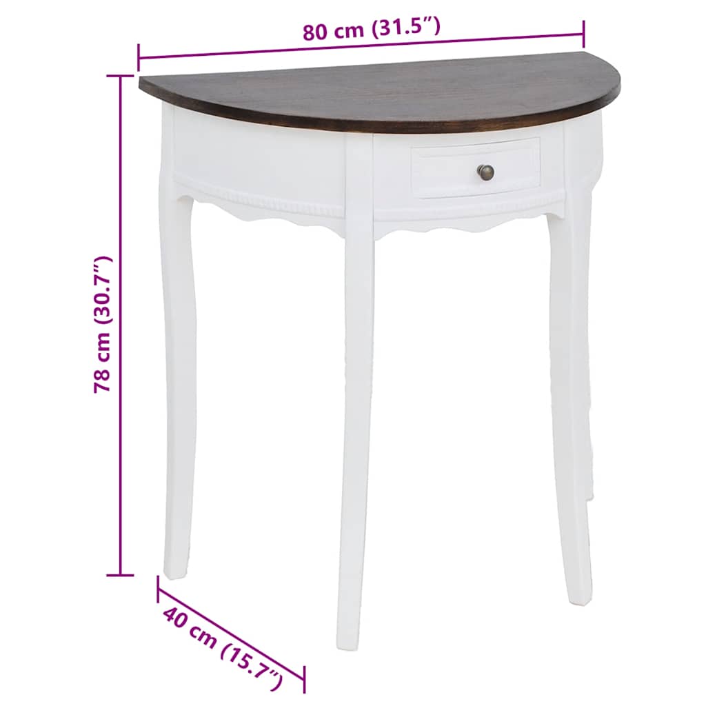Console Table with Drawer and Brown Top Half-round