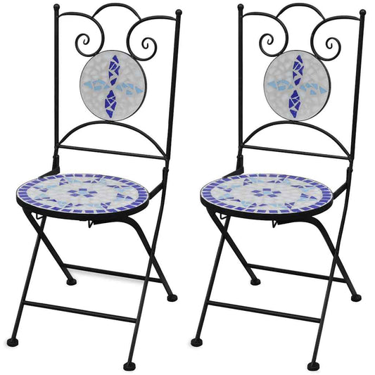 Folding Chairs 2 pcs Ceramic Blue and White