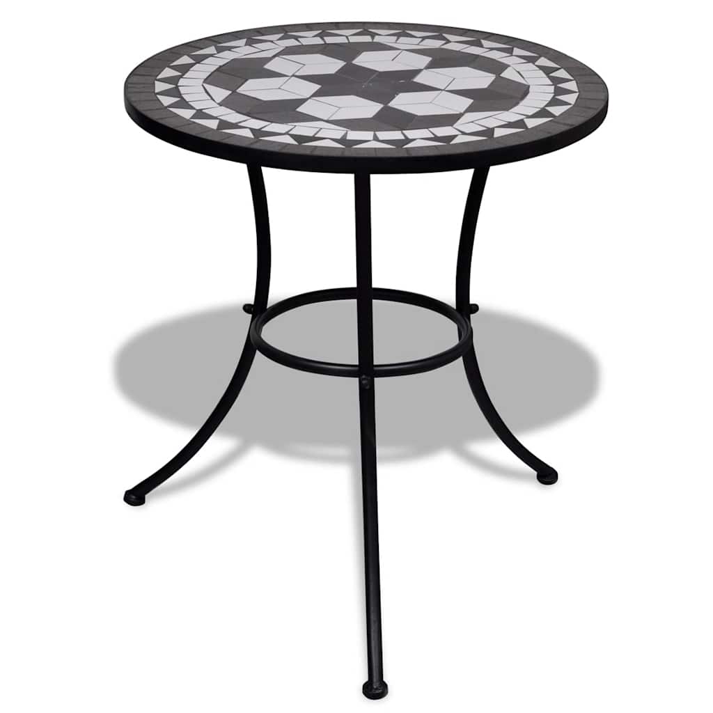 41532 vidaXL Bistro Table Black and White 60 cm Mosaic