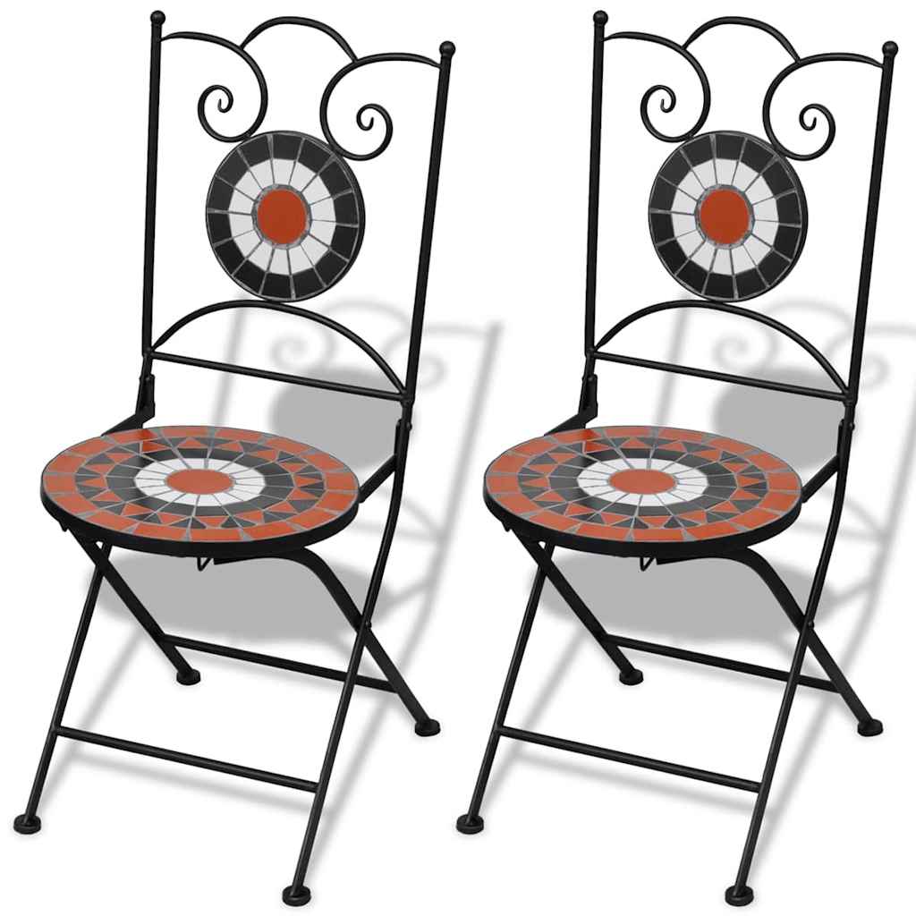 vidaXL Folding Bistro Chairs 2 pcs Ceramic Terracotta and White