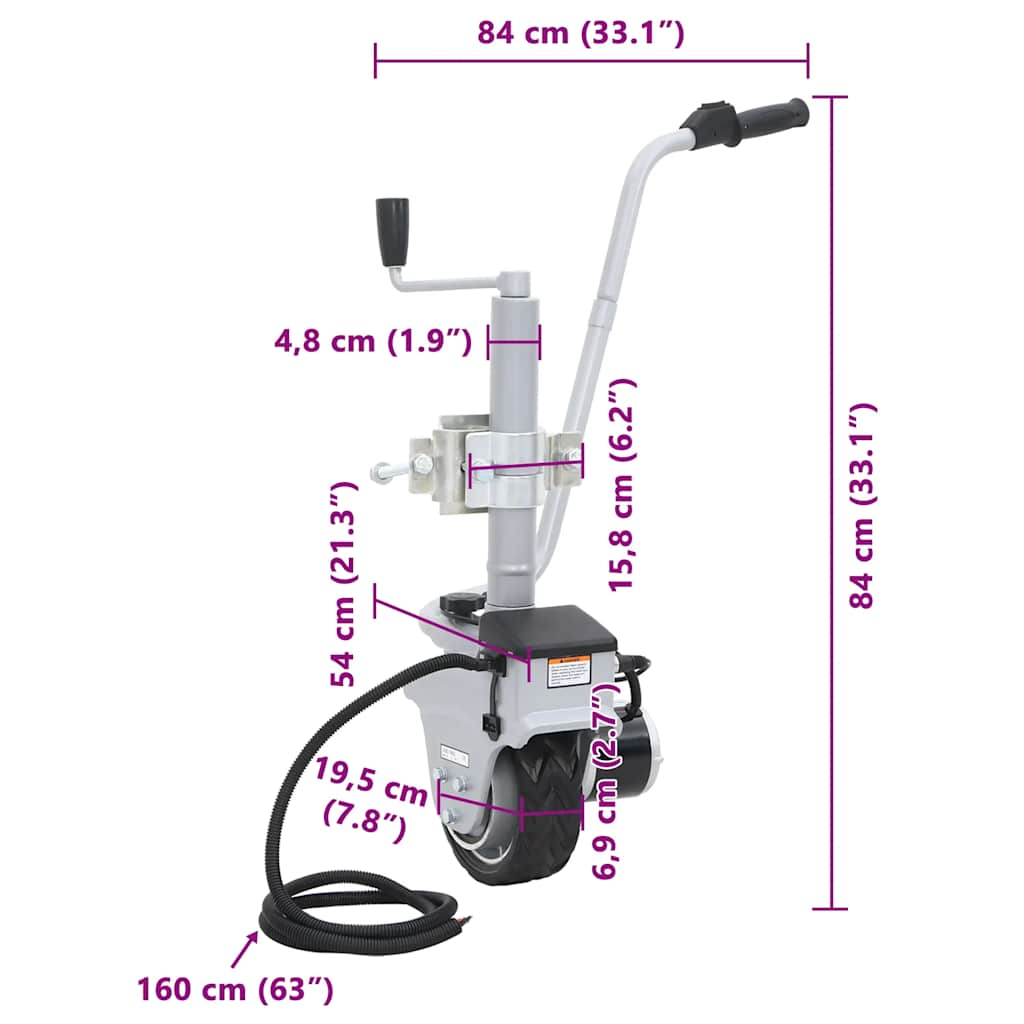 vidaXL Aluminium Motorised Jockey Wheel Trailer Mover 12 V 350 W