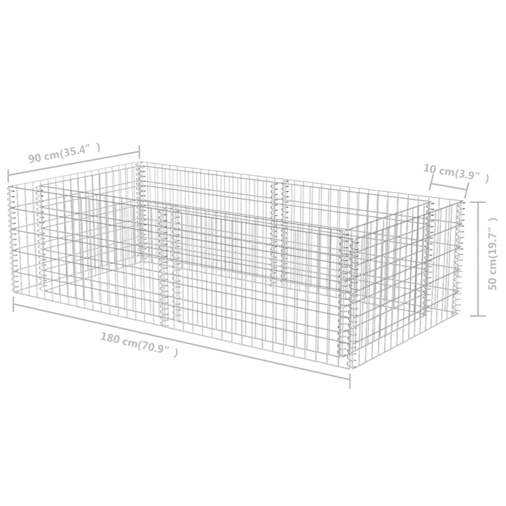 vidaXL Gabion Planter Galvanised Steel 180x90x50 cm