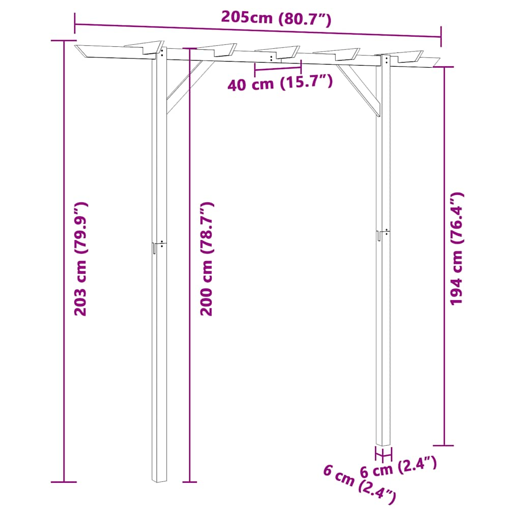 vidaXL Garden Pergola 205x40x203 cm Wood