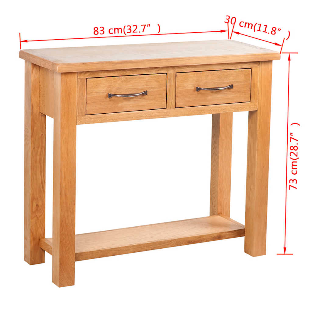 241675 vidaXL Console Table with 2 Drawers 83x30x73 cm Solid Oak Wood