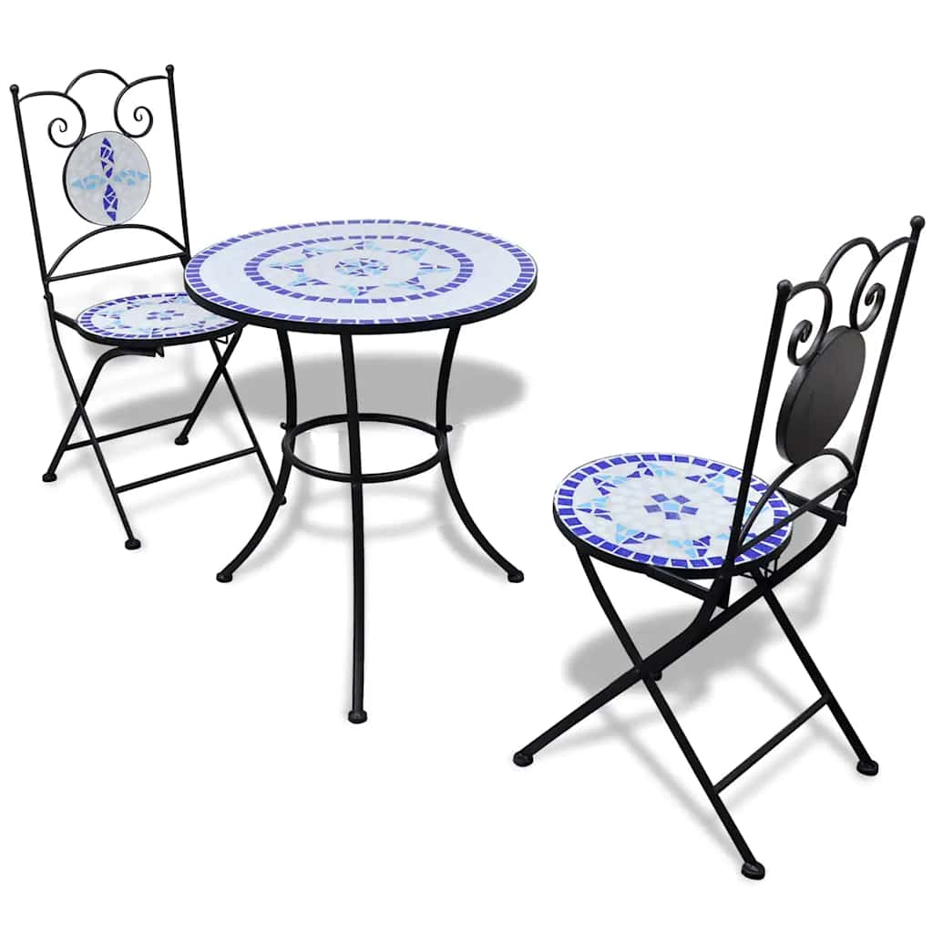 Patio Furniture | Blue and White | Powder-coated iron and ceramic tile