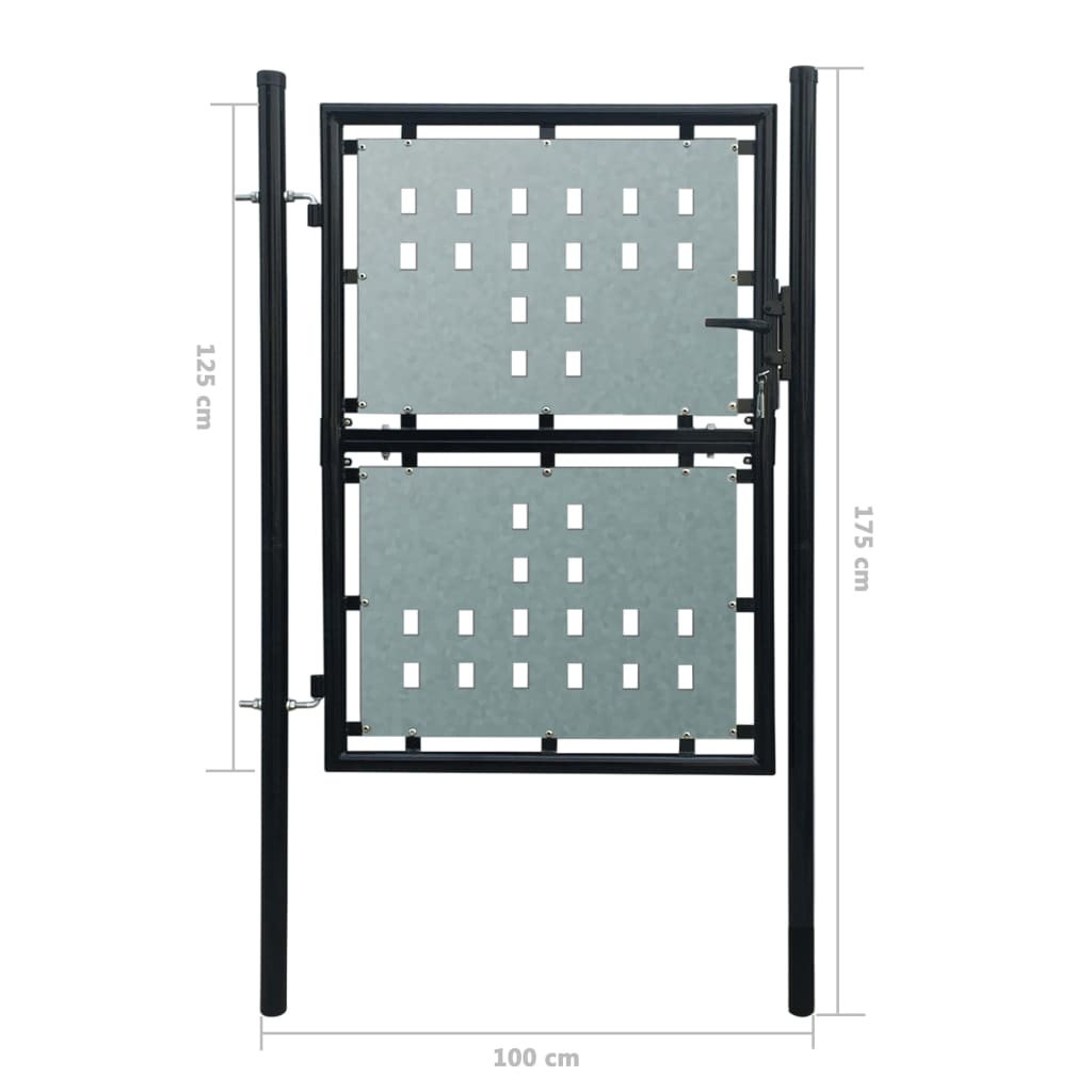 vidaXL Black Single Door Fence Gate 100 x 175 cm