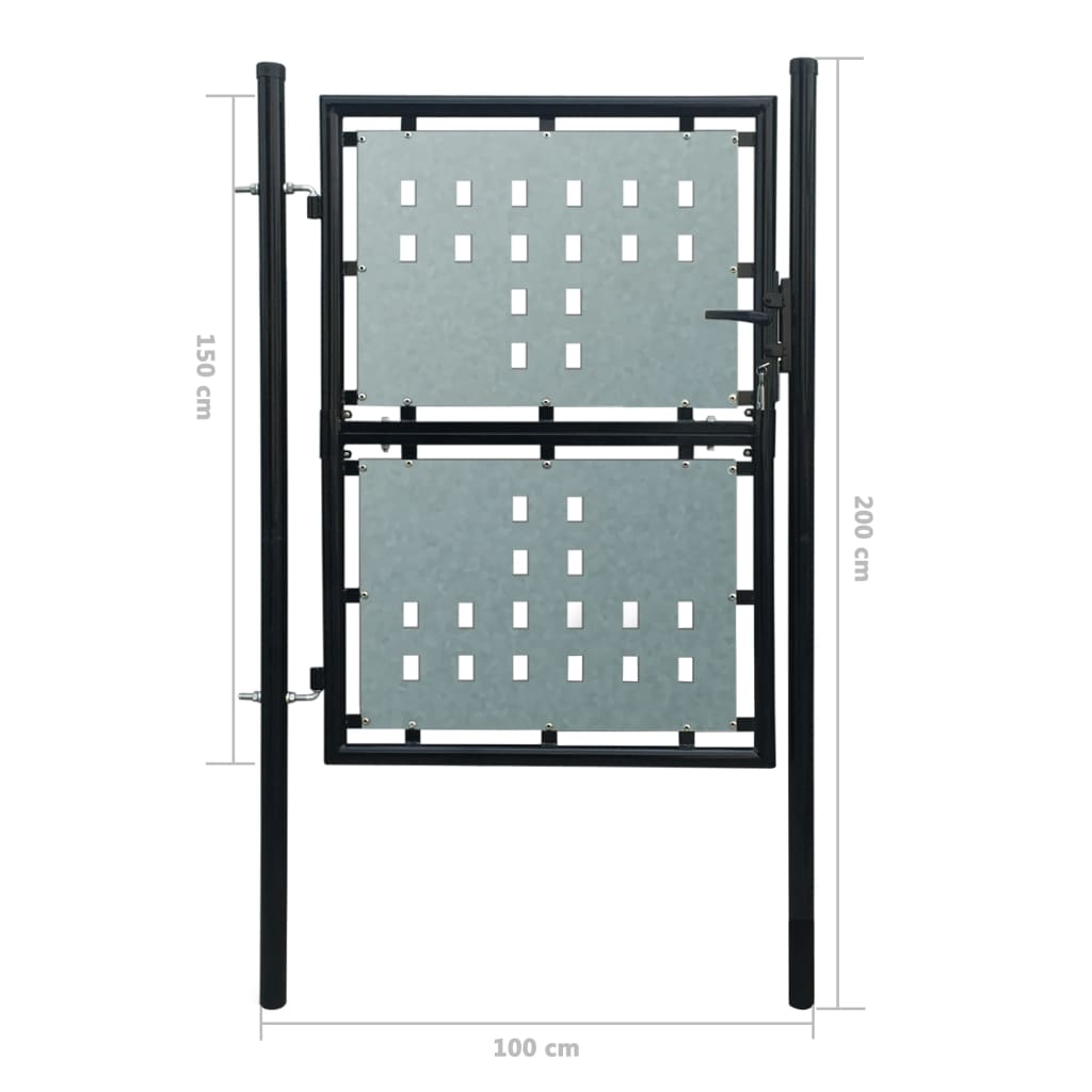 vidaXL Black Single Door Fence Gate 100 x 200 cm