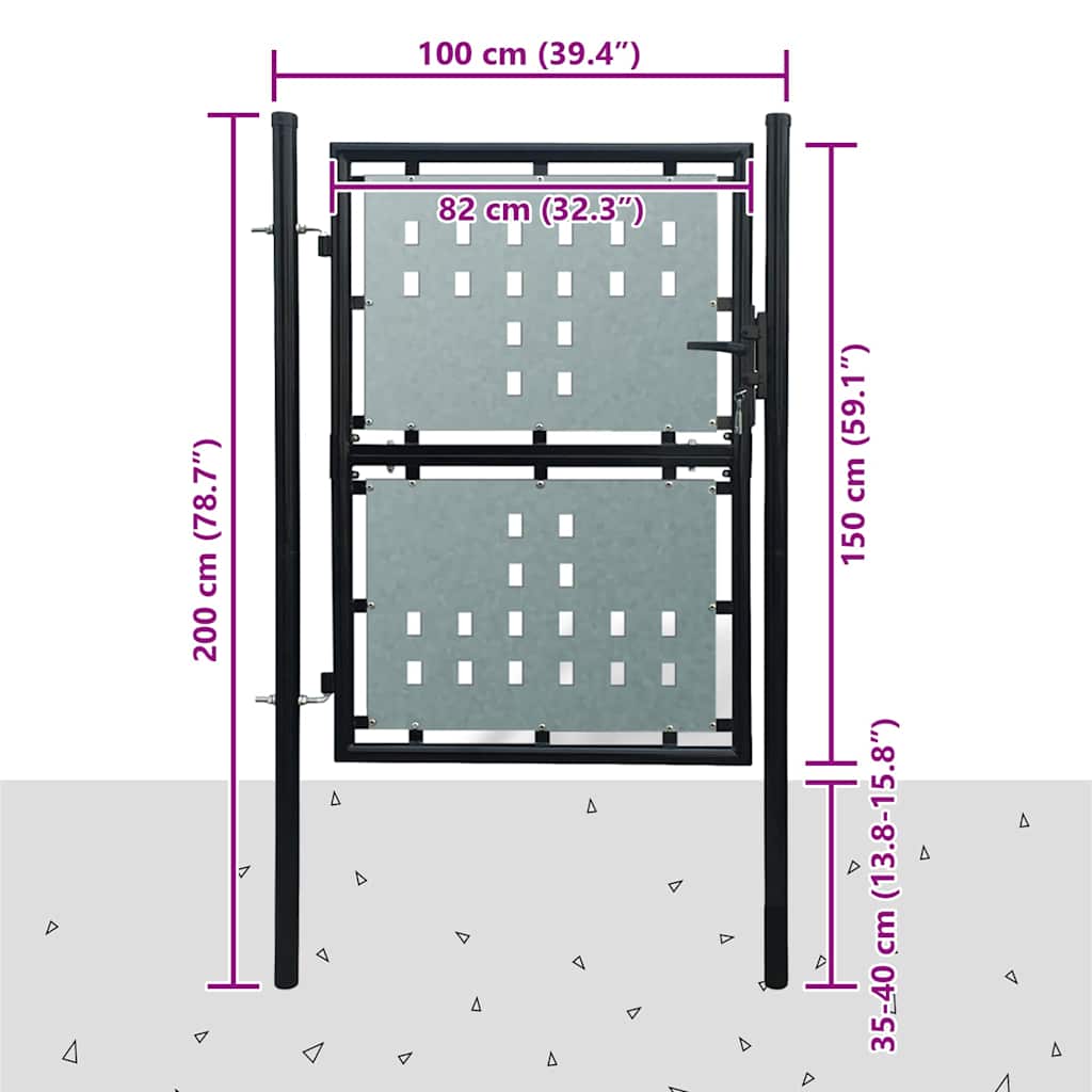 141687 vidaXL Black Single Door Fence Gate 100x150 cm