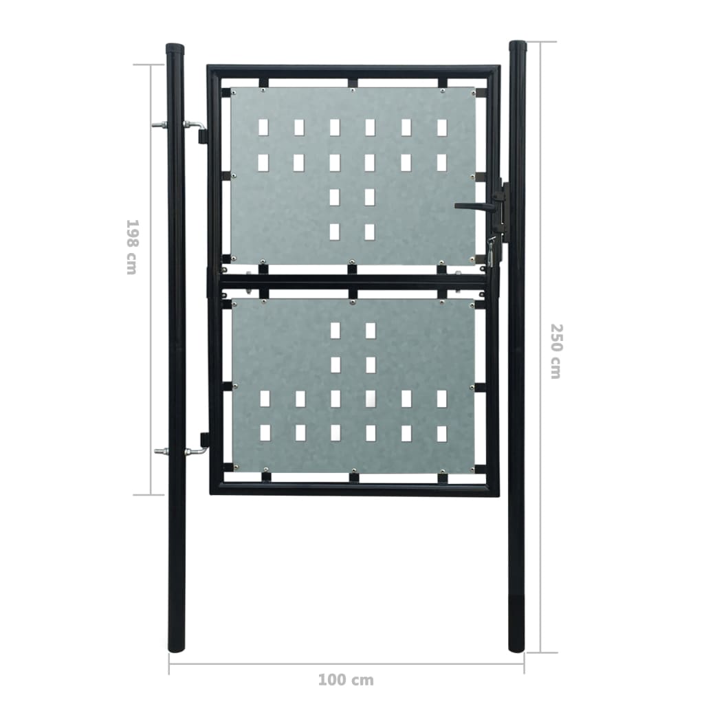 vidaXL Black Single Door Fence Gate 100 x 250 cm