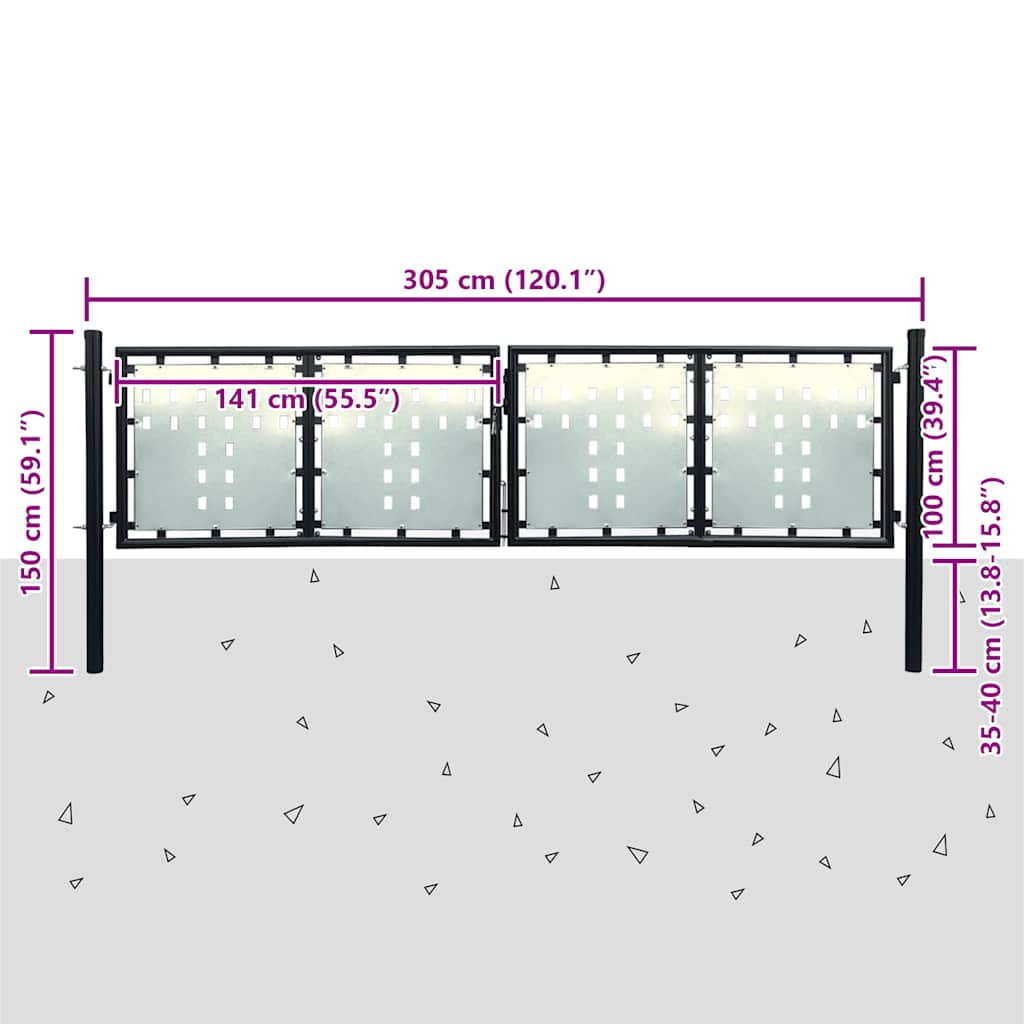 141691 vidaXL Black Single Door Fence Gate 300x100 cm