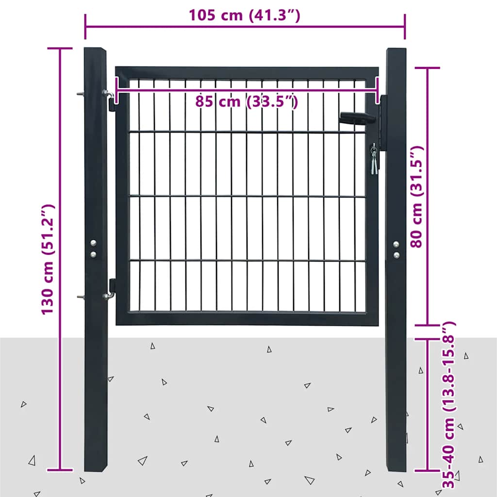 2D Fence Gate (Single) Anthracite Grey 100x80 cm