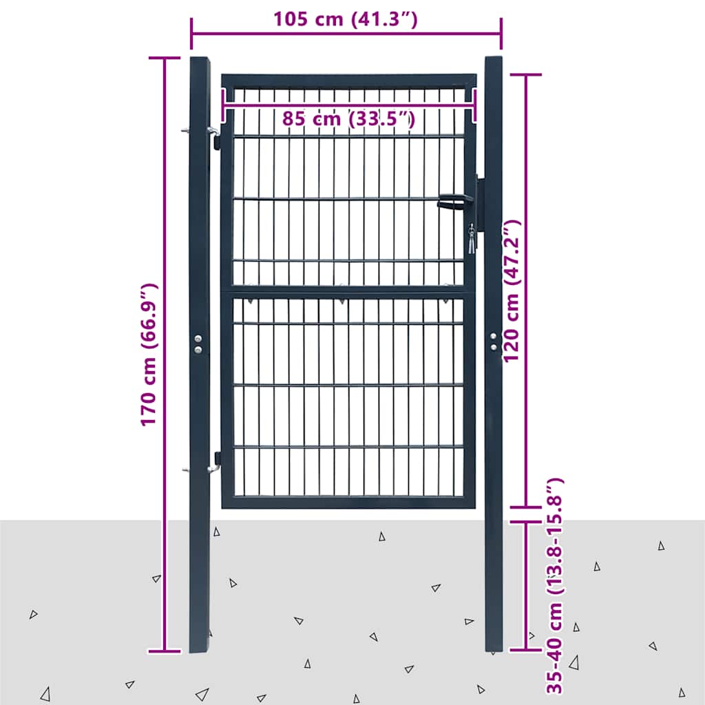 141742 vidaXL 2D Fence Gate (Single) Anthracite Grey 100x120 cm