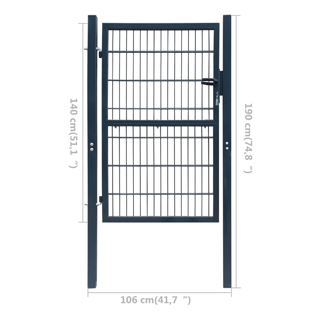 vidaXL 2D Fence Gate (Single) Anthracite Grey 106 x 190 cm