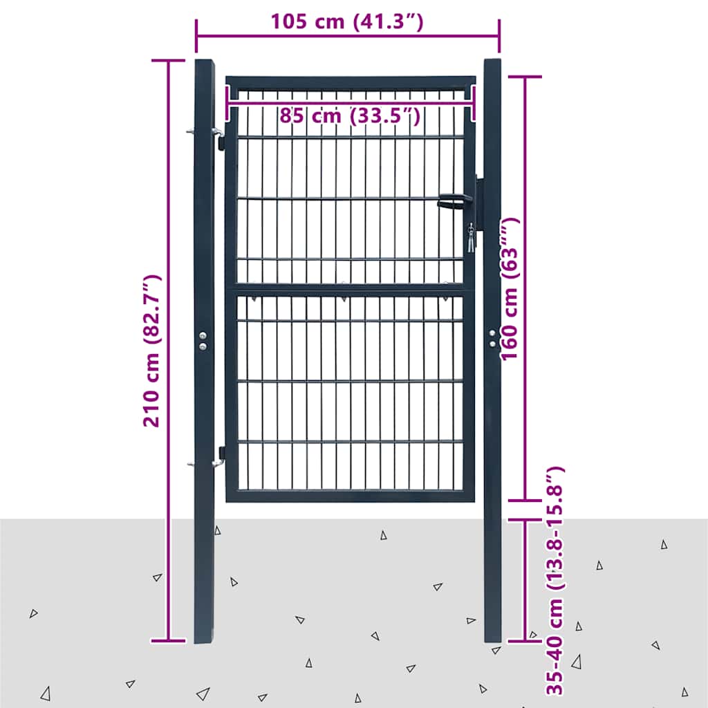 141744 vidaXL 2D Fence Gate (Single) Anthracite Grey 100x160 cm