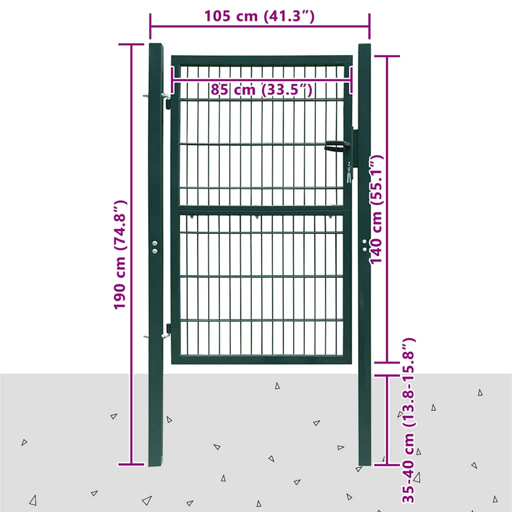 141750 vidaXL 2D Fence Gate (Single) Green 100x140 cm