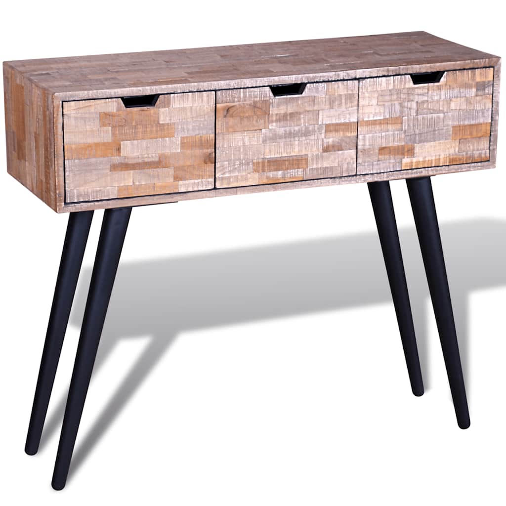 Console Table with 3 Drawers Reclaimed Teak Wood
