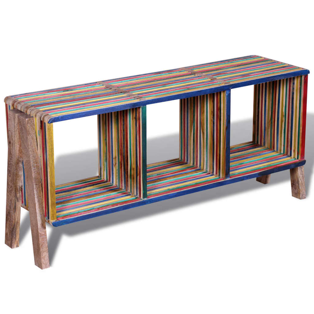 TV Cabinet with 3 Shelves Stackable Reclaimed Teak Colourful