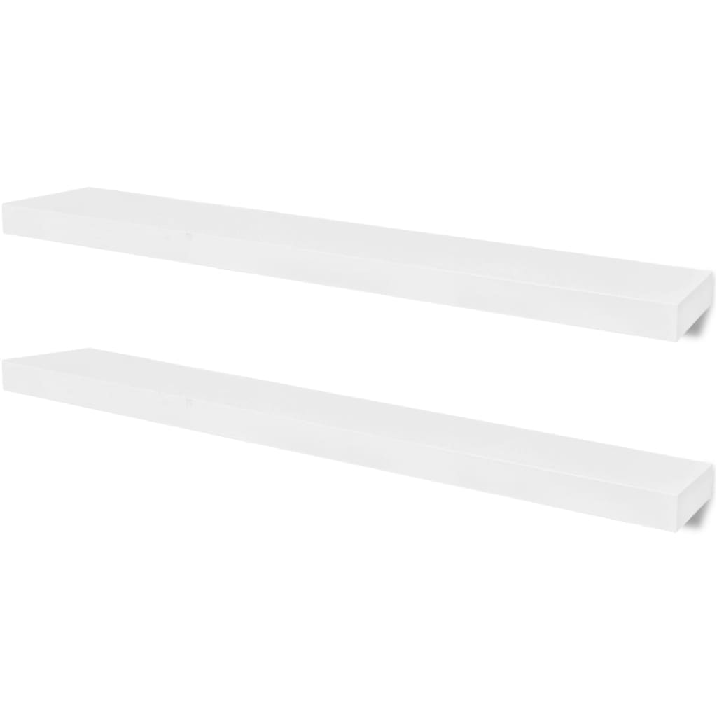 2 White MDF Floating Wall Display Shelves Book/DVD Storage