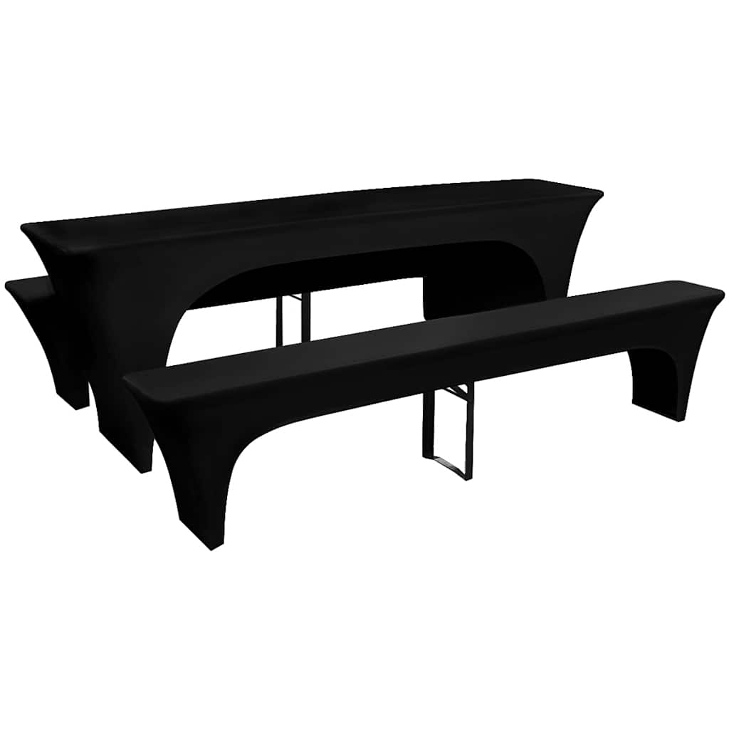 3 Slipcovers for Beer Table and Benches Stretch Black 220 x 70 x 80 cm
