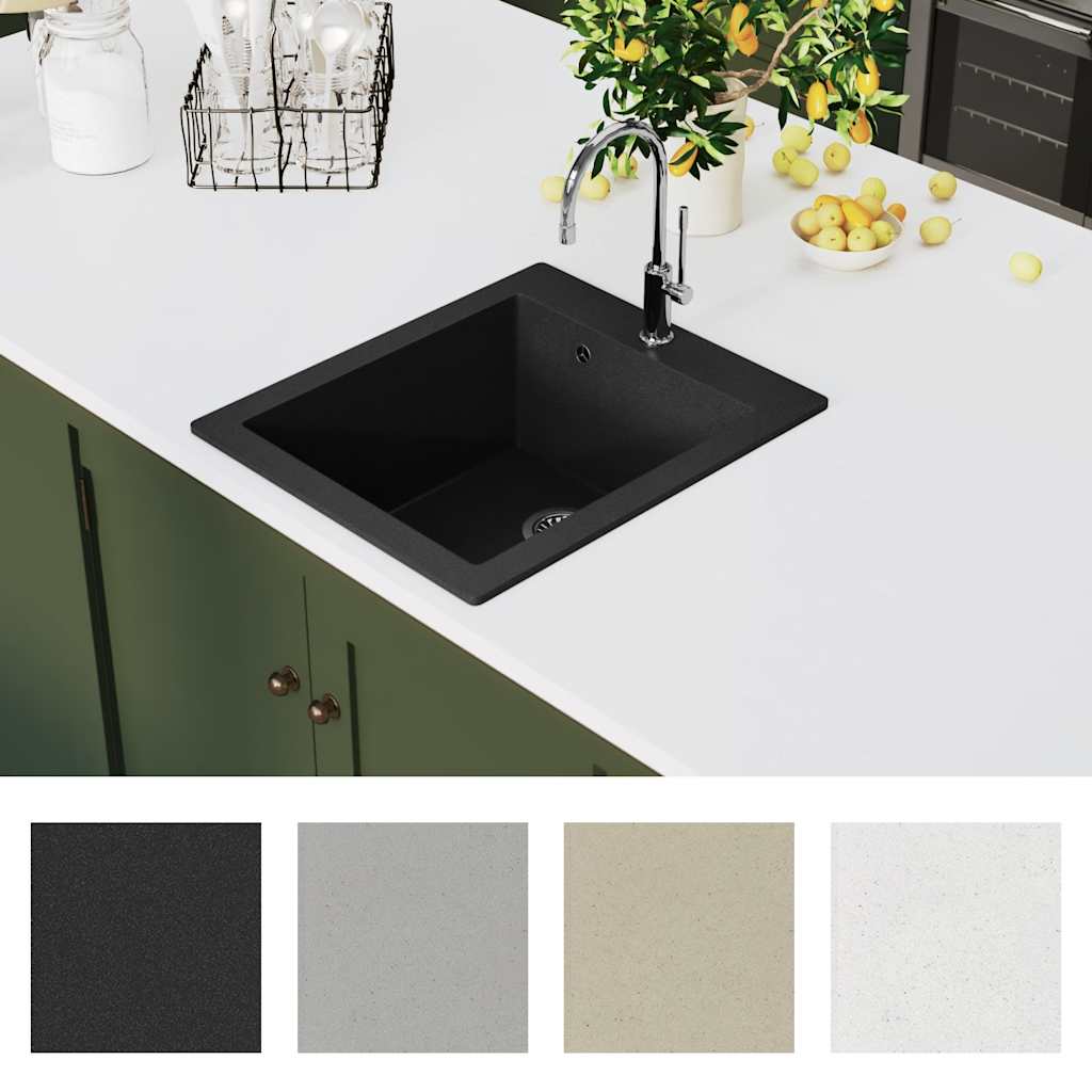 Overmount Kitchen Sink Single Basin Granite Black