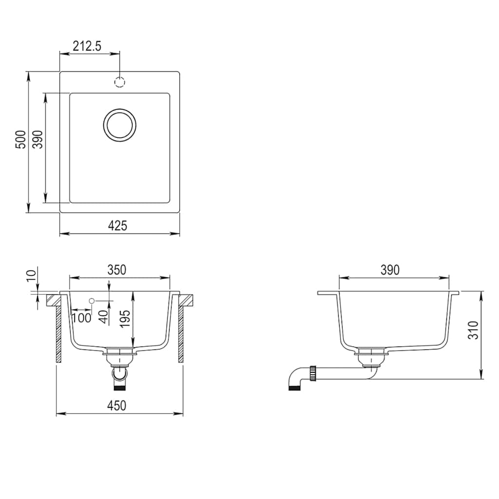 Overmount Kitchen Sink Single Basin Granite Grey