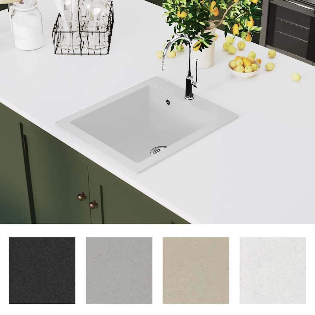 Overmount Kitchen Sink Single Basin Granite White