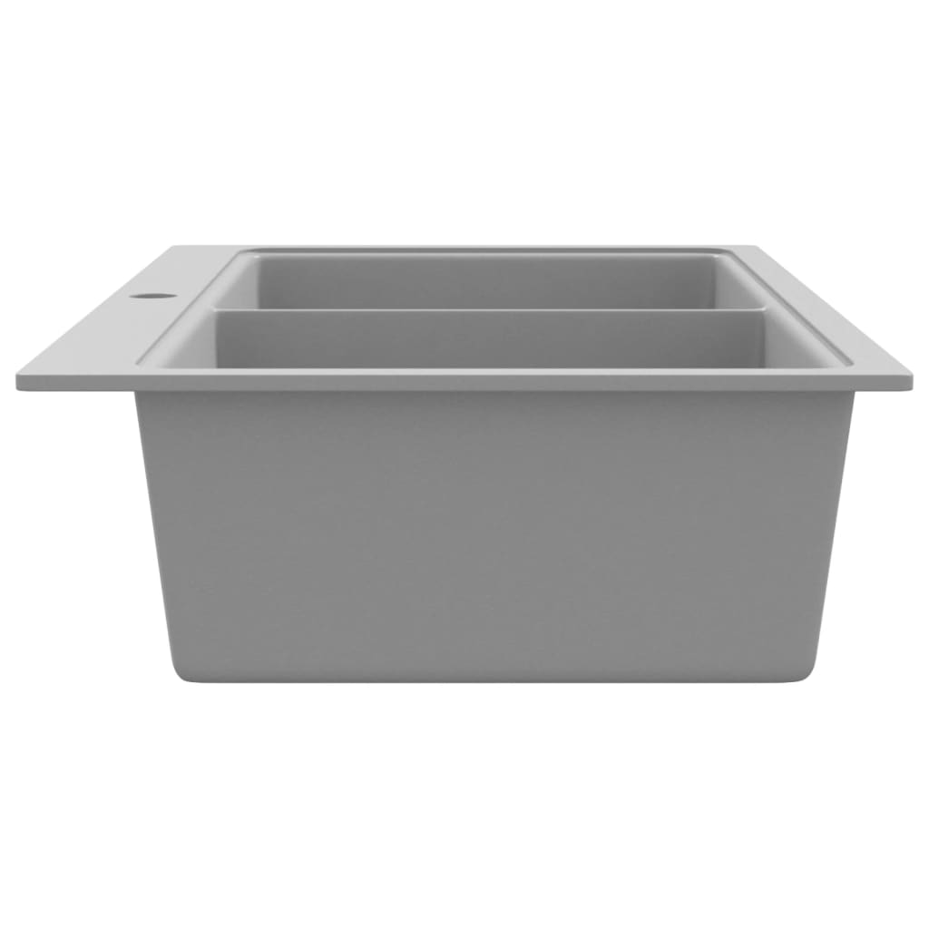 Overmount Kitchen Sink Double Basin Granite Grey