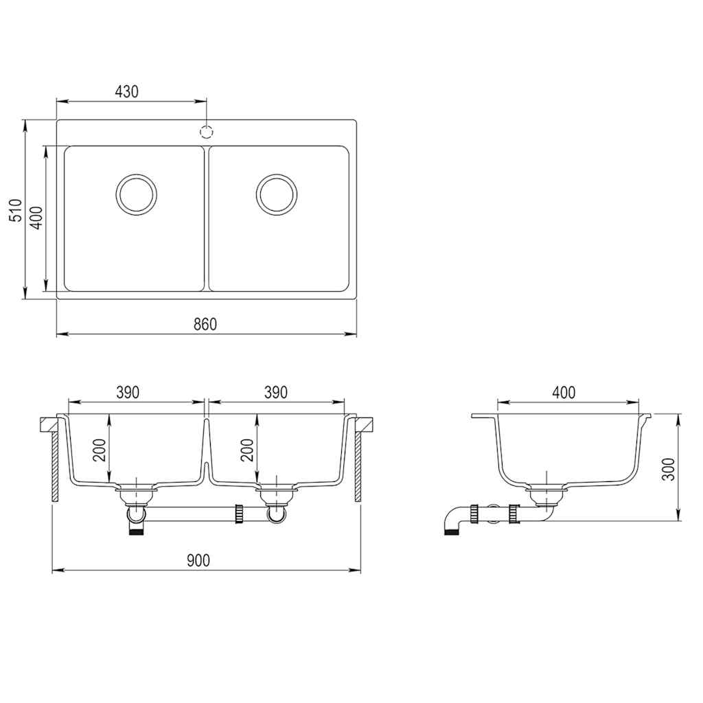 Overmount Kitchen Sink Double Basin Granite White