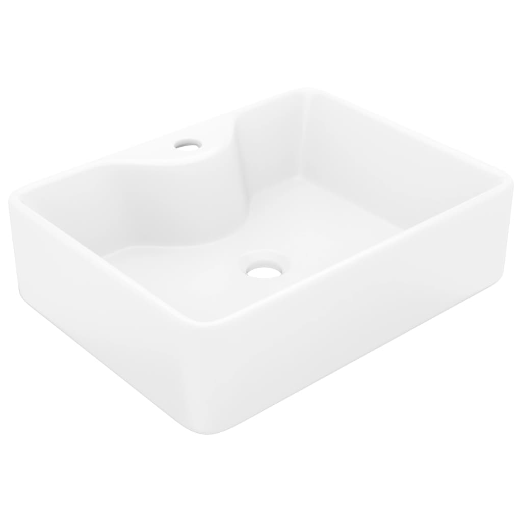 Ceramic Bathroom Sink Basin with Faucet Hole White Square