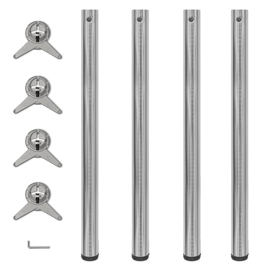 4 Height Adjustable Table Legs Brushed Nickel 870 mm