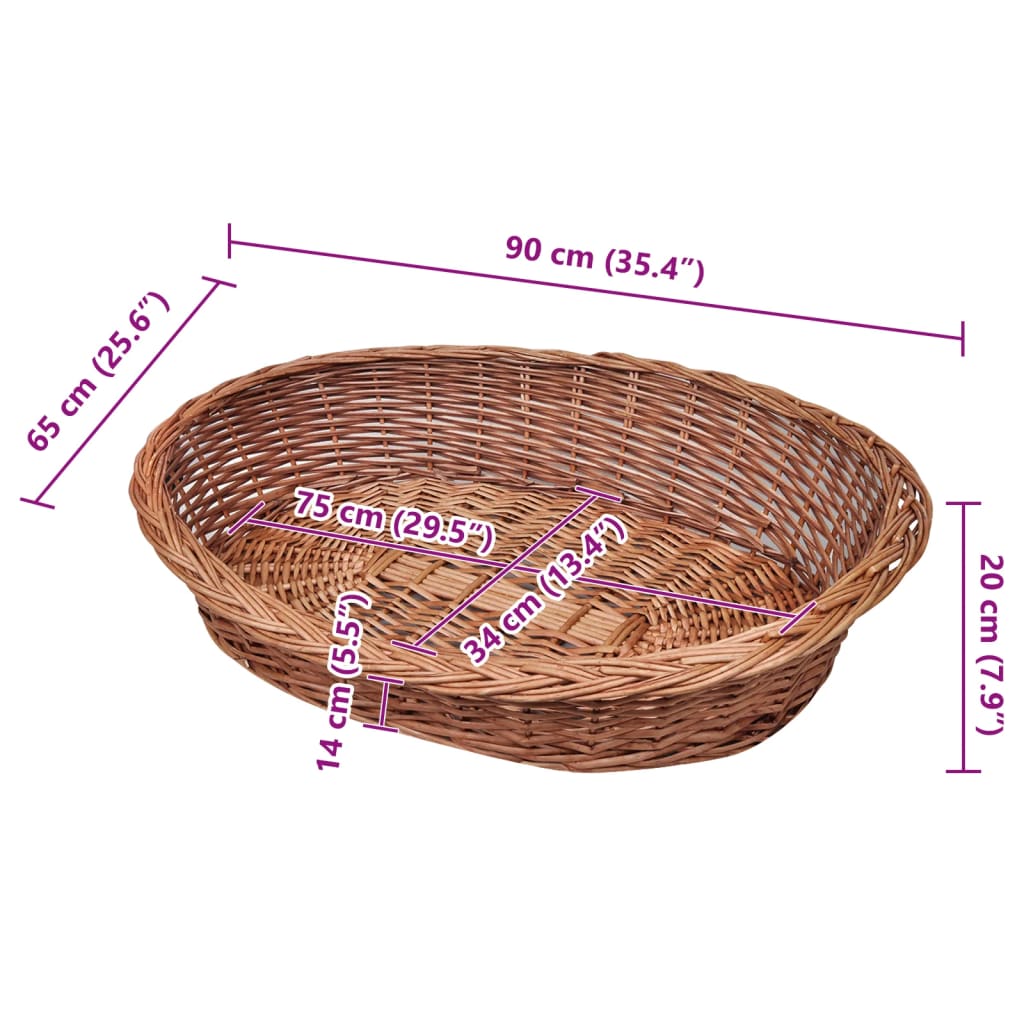 vidaXL Willow Dog Basket/Pet Bed Natural 90 cm